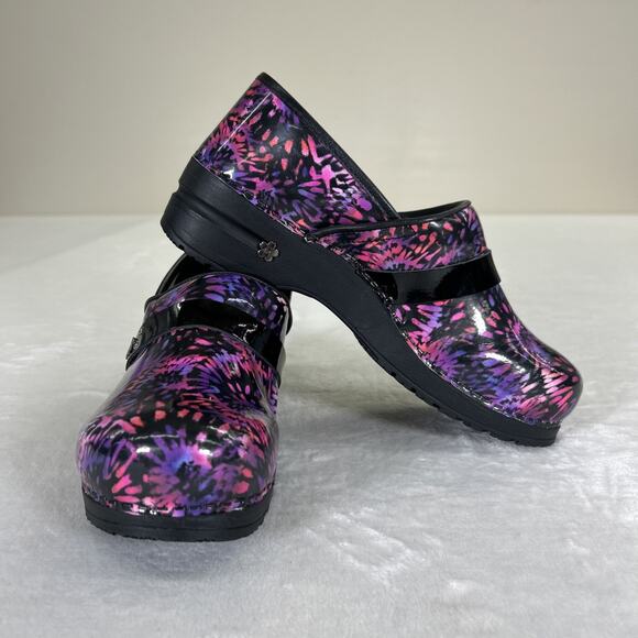Sanita Clogs Women 10 US 41 EU Black Burst Splatter Comfort Slip On Danish Shoe - Picture 1 of 13
